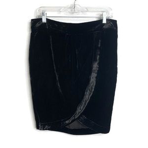 Divina Faux Wrap Black Silk Blend Velvet Skirt